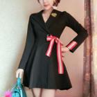 Bow Waist Long-sleeve A-line Dress