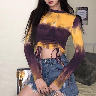 Long-sleeve Tie Dye Cropped T-shirt