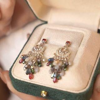 Faux Crystal Rhinestone Alloy Fringed Earring 1 Pair - Blue & Red & Green & Gold - One Size