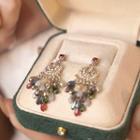 Faux Crystal Rhinestone Alloy Fringed Earring 1 Pair - Blue & Red & Green & Gold - One Size