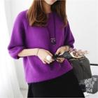 3/4-sleeve Wool Blend Furry-knit Top