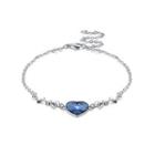 925 Sterling Silver Heart Bracelet With Blue Austrian Element Crystal Silver - One Size