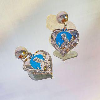 Heart Glaze Alloy Dangle Earring 1 Pair - Dangle Earring - Love Heart - Silver Pin - Silver - One Size