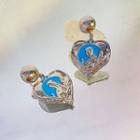 Heart Glaze Alloy Dangle Earring 1 Pair - Dangle Earring - Love Heart - Silver Pin - Silver - One Size