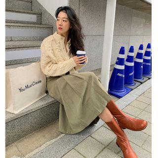 Corduroy A-line Long Pleat Skirt