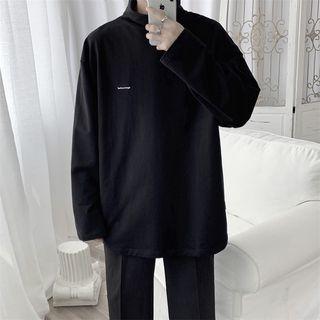 Turtleneck Long-sleeve Lettering T-shirt
