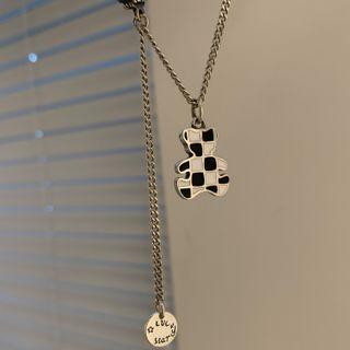 Bear Checker Pendant Sterling Silver Necklace Xl1531 - 1pc - Silver & Black & White - One Size