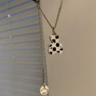 Bear Checker Pendant Sterling Silver Necklace Xl1531 - 1pc - Silver & Black & White - One Size
