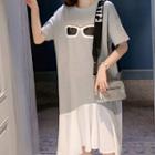 Short-sleeve Glasses Print Dress