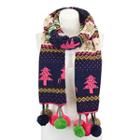Christmas Printed Pompom Knit Scarf