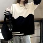 Lettering Color Block Sweater Black & White - One Size