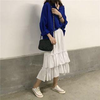 Plain Shirt / Layered Midi Skirt