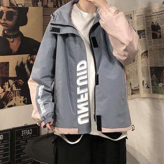 Color Block Letter Printed Jacket
