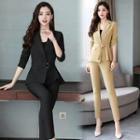 Set: Single Button Blazer + Slim-cut Dress Pants