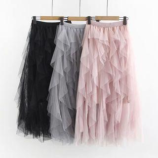 Midi Tiered Mesh A-line Skirt