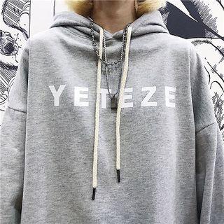 Lettering Kangaroo Pocket Hoodie Gray - One Size