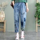 High-waist Printed Straight Leg Jeans