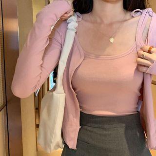 Set: Plain Camisole + Long-sleeve T-shirt