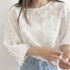 3/4-sleeve Flower Detail Blouse White - One Size