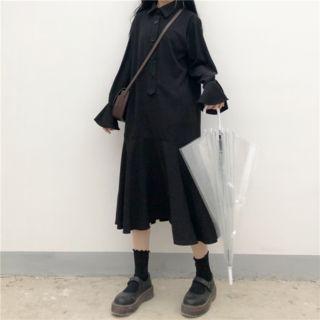 Long-sleeve Ruffled Midi Dress As Shown In Figure - One Size