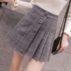 High-waist Asymmetric Plaid Pleated Skirt