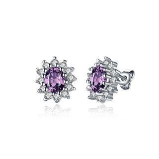Sparkling Elegant Noble Sweet Romantic Fantasy Flower Purple Cubic Zircon Earrings Silver - One Size