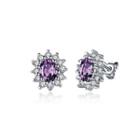Sparkling Elegant Noble Sweet Romantic Fantasy Flower Purple Cubic Zircon Earrings Silver - One Size