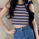Striped Ribbed Knit Camisole Top Stripe - Blue & White - One Size