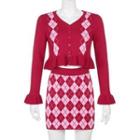 Argyle Cardigan / Mini Skirt