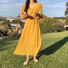 Dotted 3/4-sleeve Midi A-line Dress Yellow - One Size