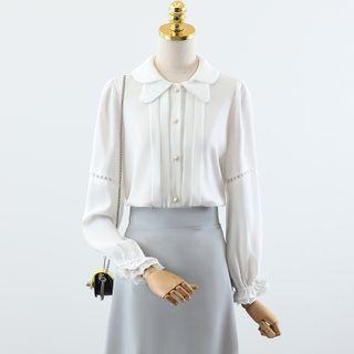 Flared-cuff Bow Blouse / Midi A-line Skirt