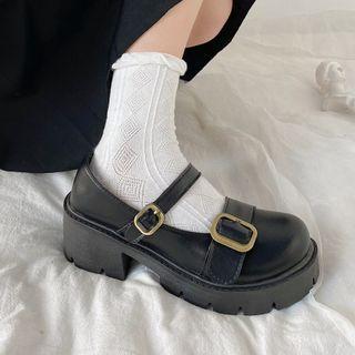 Buckled Platform Block Heel Mary Jane Shoes