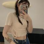 Short-sleeve Drawstring Crop Top Off-white - One Size