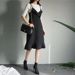 Spaghetti-strap Ruffle-detail Dress