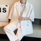 Set : Plain 3/4-sleeve Blazer + Pants