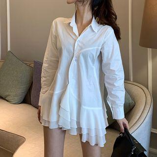 Frill Hem Tunic Shirt As Shown In Figure - One Size