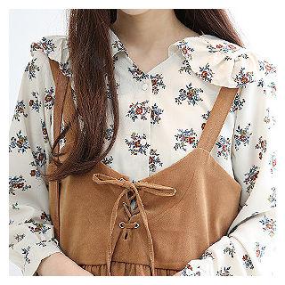 Frill-collar Floral Pattern Blouse