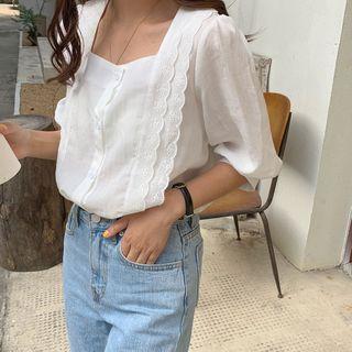 Puff Sleeve Lace Trim Shirt
