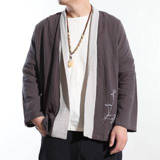 Leaf Embroidered Open Front Jacket