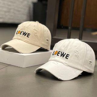 Smiley Lettering Embroidered Distressed Baseball Cap