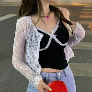 Lace Suspender Top Black - One Size