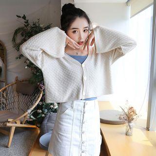 Pointelle Flared-sleeve Cardigan