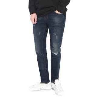 Plus Size Band-waist Distressed Jeans