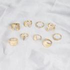 Set Of 9: Retro Alloy Ring (assorted Designs) Set Of 9 - Gold - One Size