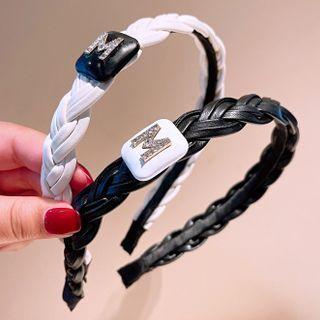 Letter M Rhinestone Braided Faux Leather Headband