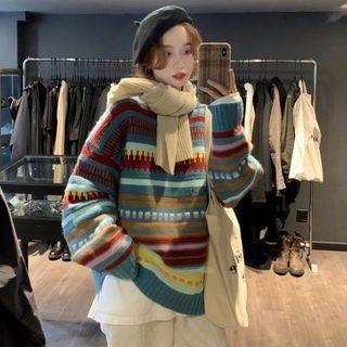 Patterned Sweater Stripes - Red & Blue & Yellow - One Size