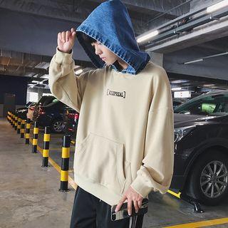 Couple Long-sleeved Lettering Loose-fit Hooded Denim Sweatshirt