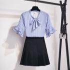 Set: Short-sleeve Striped Top + Mini Skirt