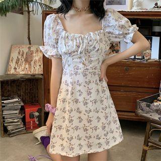 Square Neck Floral Print Dress Floral - White - One Size