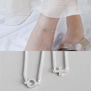 925 Sterling Silver Hoop / Cross Anklet